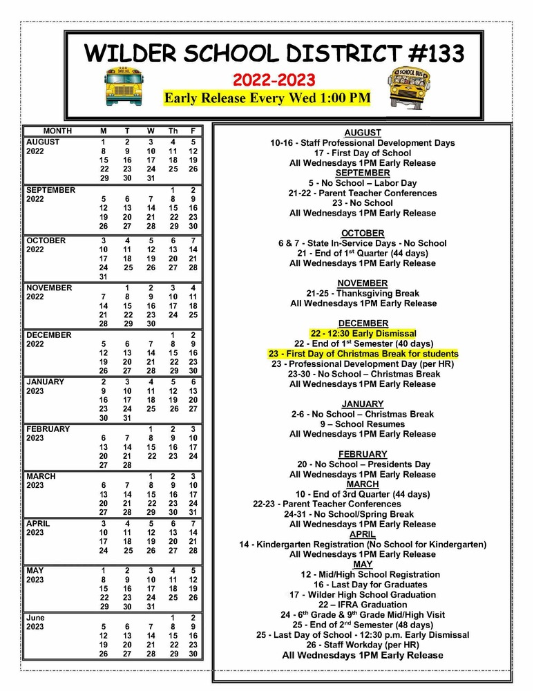 Updated Wilder High School Graduation Date