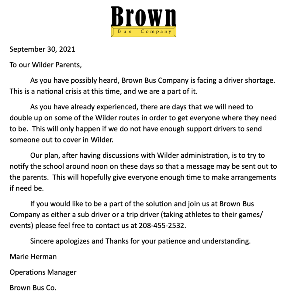 Brown Bus Letter